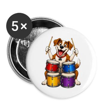 Excited Dog Playing Four Piece Drums - Buttons large 2.2''/56 mm (5-pack) - white - Front