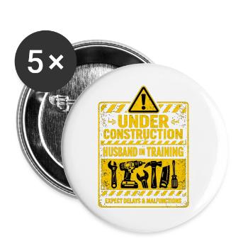 Bachelor Party Groom Shirt - Under Construction - Buttons large 2.2''/56 mm (5-pack) - white - Front