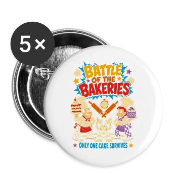 Battle of the Bakeries – Tortenschlacht - Buttons groß 56 mm (5er Pack) - Weiß - Vorne