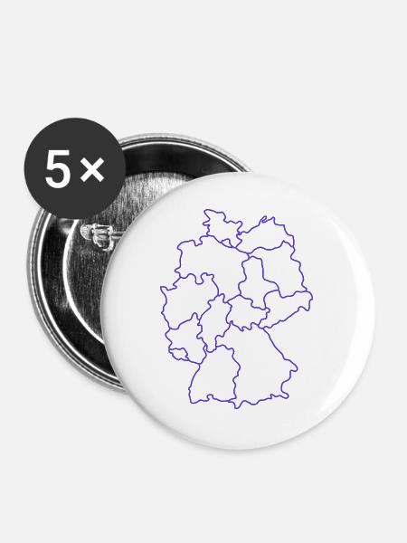 Karte Deutschlands mit Regionen - Buttons groß 56 mm (5er Pack) - Weiß