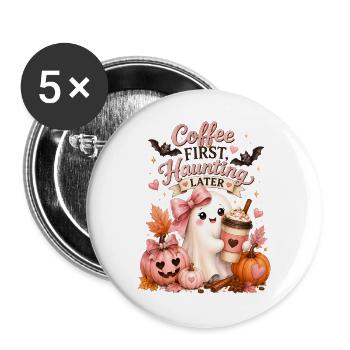 Lustiger Spruch Kaffee und Halloween - Buttons groß 56 mm (5er Pack) - Weiß - Vorne