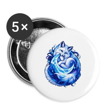 Mondfuchs im blauen Glanz - Buttons groß 56 mm (5er Pack) - Weiß - Vorne