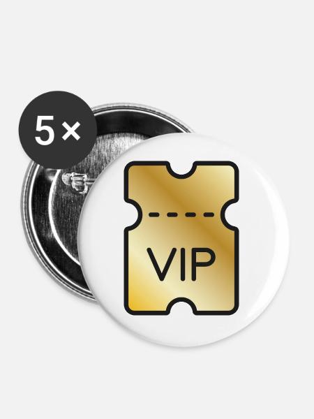 VIP-Gold-Ticket - Buttons groß 56 mm (5er Pack) - Weiß