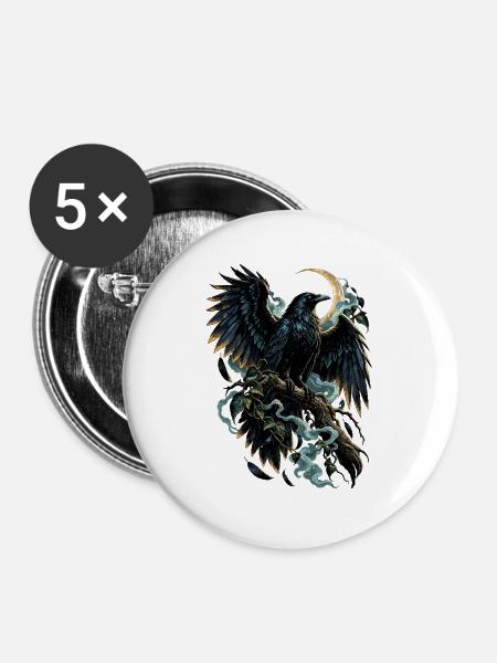 Rabe unter Mondlicht - Buttons groß 56 mm (5er Pack) - Weiß
