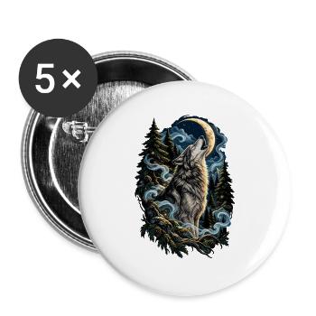 Wolfsmond im Wald - Buttons groß 56 mm (5er Pack) - Weiß - Vorne