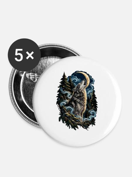 Wolfsmond im Wald - Buttons groß 56 mm (5er Pack) - Weiß