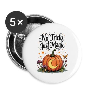 No Tricks Just Magic Kürbis - Buttons groß 56 mm (5er Pack) - Weiß - Vorne