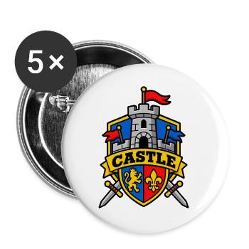 Wappenburg Schloss: Löwe und Fleur - Buttons groß 56 mm (5er Pack) - Weiß - Vorne