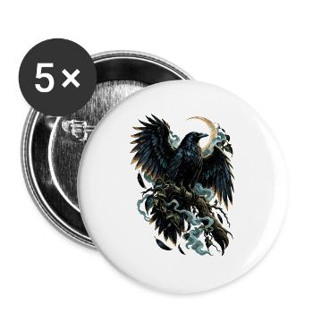 Mondkrähe auf Nachtzweig - Buttons groß 56 mm (5er Pack) - Weiß - Vorne