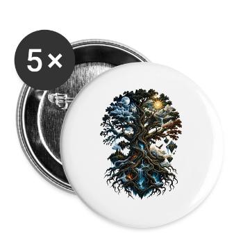 Weltenbaum Tag Nacht - Buttons groß 56 mm (5er Pack) - Weiß - Vorne
