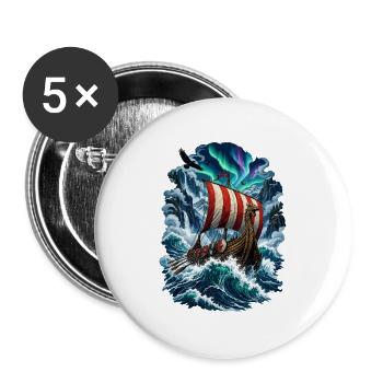 Wikingerschiff Sturm aurora - Buttons groß 56 mm (5er Pack) - Weiß - Vorne