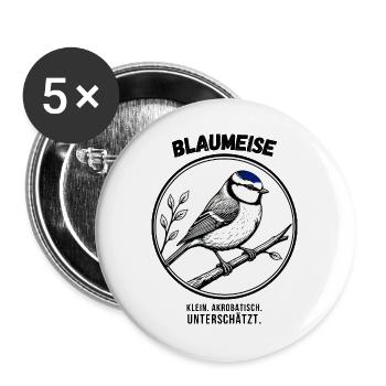 Blaumeise – Klein, akrobatisch, unterschätzt - Buttons groß 56 mm (5er Pack) - Weiß - Vorne