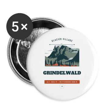 Reiseabzeichen des Gletscherdorfes Grindelwald - Buttons groß 56 mm (5er Pack) - Weiß - Vorne