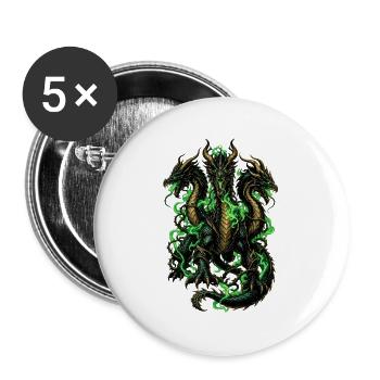Dreiköpfiger Grünflammen-Drachen - Buttons groß 56 mm (5er Pack) - Weiß - Vorne