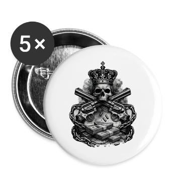 Kronenkopf mit Gewehren und Geld - Buttons groß 56 mm (5er Pack) - Weiß - Vorne