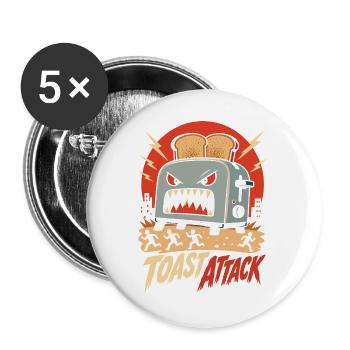 Toast Attack – Der Toaster schlägt zurück - Buttons groß 56 mm (5er Pack) - Weiß - Vorne