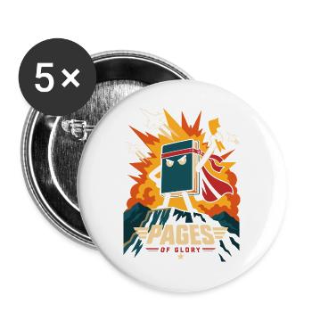 Pages of Glory – Episches Bücherabenteuer - Buttons groß 56 mm (5er Pack) - Weiß - Vorne