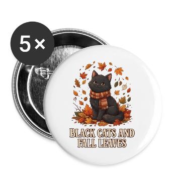 Schwarze Katzen und Herbstblätter - Buttons groß 56 mm (5er Pack) - Weiß - Vorne