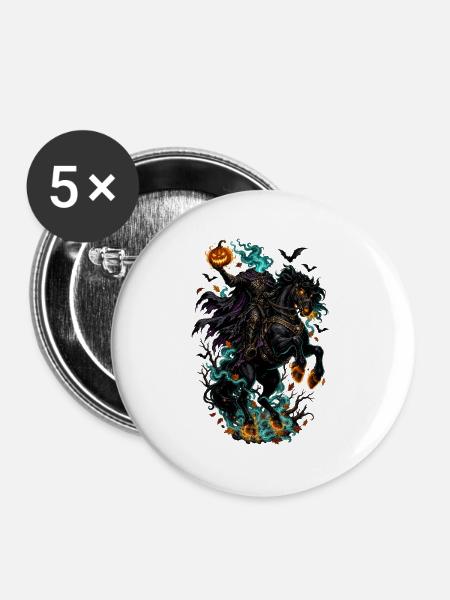 Kürbisgeist-Reiter im Feuerschimmer - Buttons groß 56 mm (5er Pack) - Weiß