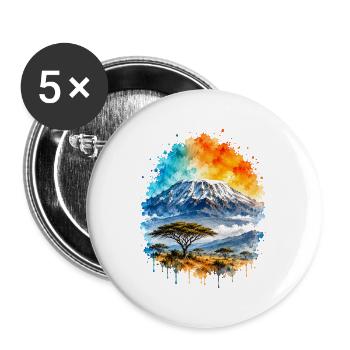 Kilimandscharo Afrika Safari Aquarell - Buttons groß 56 mm (5er Pack) - Weiß - Vorne