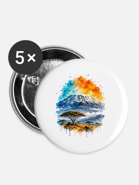 Kilimandscharo Afrika Safari Aquarell - Buttons groß 56 mm (5er Pack) - Weiß