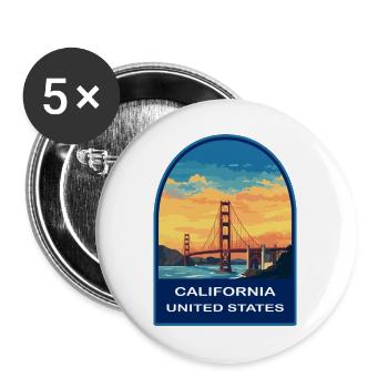 Kalifornien, USA Golden Gate Bridge Reiseabzeichen - Buttons groß 56 mm (5er Pack) - Weiß - Vorne