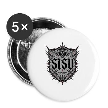 Finnisches Sisu Schildschädel Dunkle Kunstgym - Buttons groß 56 mm (5er Pack) - Weiß - Vorne