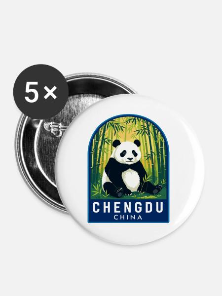 Chengdu China-Riesenpanda-Bambuswaldabzeichen - Buttons groß 56 mm (5er Pack) - Weiß