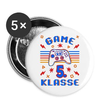 Klasse 5 - Fünftklässler - "Game on!" - Gaming - Buttons groß 56 mm (5er Pack) - Weiß - Vorne
