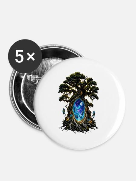 Weltenbaum Portal Nacht - Buttons groß 56 mm (5er Pack) - Weiß