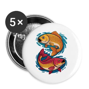 Karpfen Angeln - Buttons groß 56 mm (5er Pack) - Weiß - Vorne