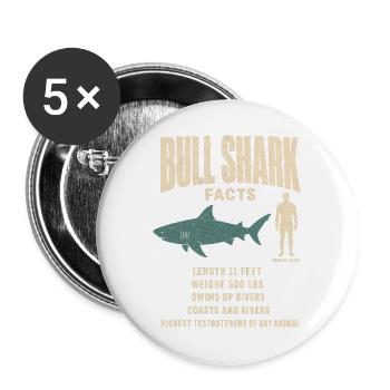 Bull Shark Fakten Tierrekord Größenvergleich Tafel - Buttons groß 56 mm (5er Pack) - Weiß - Vorne