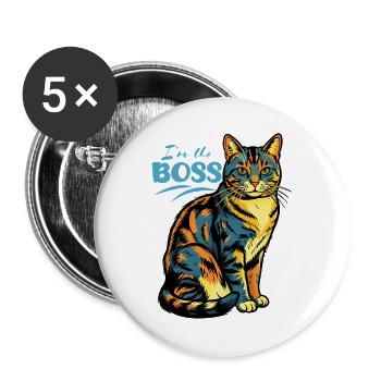 Ich bin der Chef Katzenprint - Buttons groß 56 mm (5er Pack) - Weiß - Vorne