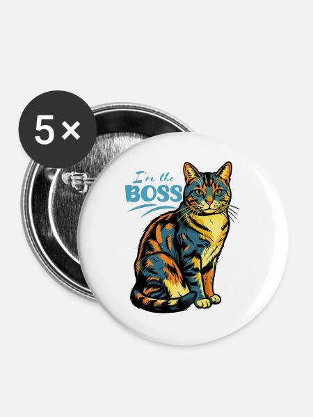 Ich bin der Chef Katzenprint - Buttons groß 56 mm (5er Pack) - Weiß