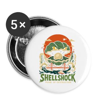 Shellshock – Riesenmuschel Monster mit Perle - Buttons groß 56 mm (5er Pack) - Weiß - Vorne