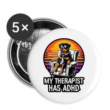 Mein Therapeut hat ADHS, lustiger Rottweiler Retro Sun - Buttons groß 56 mm (5er Pack) - Weiß - Vorne