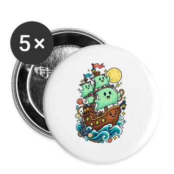 Geisterpiraten auf Mondschiff - Buttons groß 56 mm (5er Pack) - Weiß - Vorne