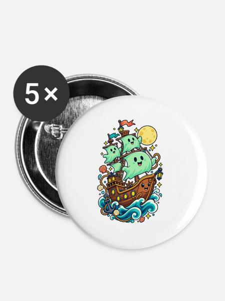 Geisterpiraten auf Mondschiff - Buttons groß 56 mm (5er Pack) - Weiß