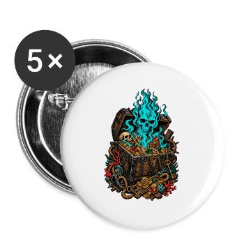 Blaues Flammen-Tresor - Buttons groß 56 mm (5er Pack) - Weiß - Vorne