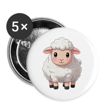 Schaf Comic Schäfchen Geschenk  - Buttons groß 56 mm (5er Pack) - Weiß - Vorne
