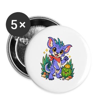 Kawaii Drache am Kaktusfreund - Buttons groß 56 mm (5er Pack) - Weiß - Vorne