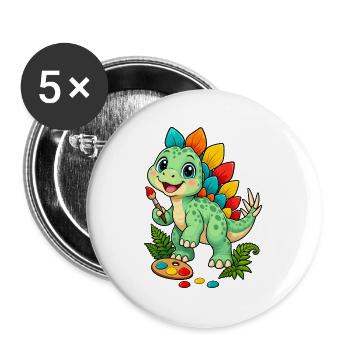 Dino Künstler: Farbblitze - Buttons groß 56 mm (5er Pack) - Weiß - Vorne
