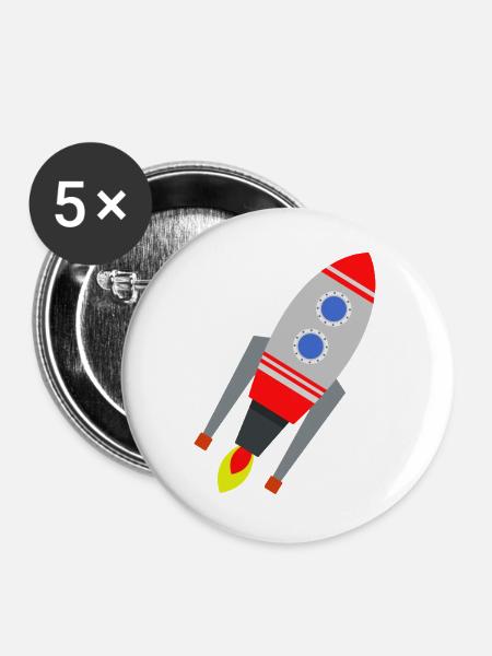 Rakete - Buttons groß 56 mm (5er Pack) - Weiß