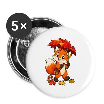 Fuchs im Herbst mit Blattschirm - Buttons groß 56 mm (5er Pack) - Weiß - Vorne