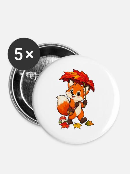 Fuchs im Herbst mit Blattschirm - Buttons groß 56 mm (5er Pack) - Weiß