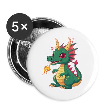 Grimmiger kleiner Drache Feuer Vektor Design - Buttons groß 56 mm (5er Pack) - Weiß - Vorne