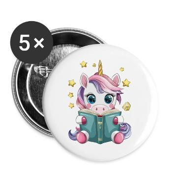 Süßes Kawaii Einhorn liest Buch Vektor Design - Buttons groß 56 mm (5er Pack) - Weiß - Vorne