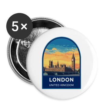 London, UK Big Ben Westminster Bridge Reiseabzeichen - Buttons groß 56 mm (5er Pack) - Weiß - Vorne
