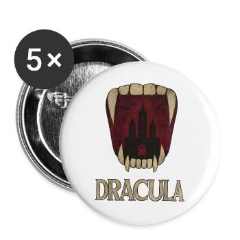 Dracula Schloss Gebiss - Buttons groß 56 mm (5er Pack) - Weiß - Vorne