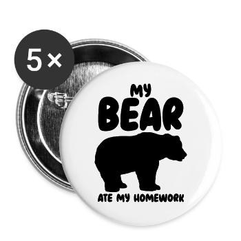 Bär Hausaufgaben Tierhumor - Buttons groß 56 mm (5er Pack) - Weiß - Vorne
